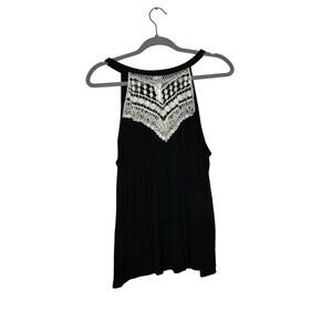 International Concepts Black Boho Crochet Lace Tank Top XL Embellished Festival